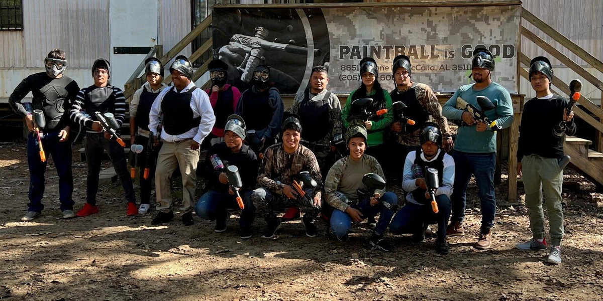 A full group geared up and ready to play